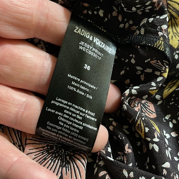 Zadig & Voltaire Silk Smocked Waist Mini Skirt Jesse Print in Noir Sz. Small - Picture 8 of 11